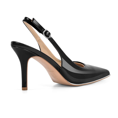 Pointed Toe Patent Leather Slingback Pumps - Onlymaker