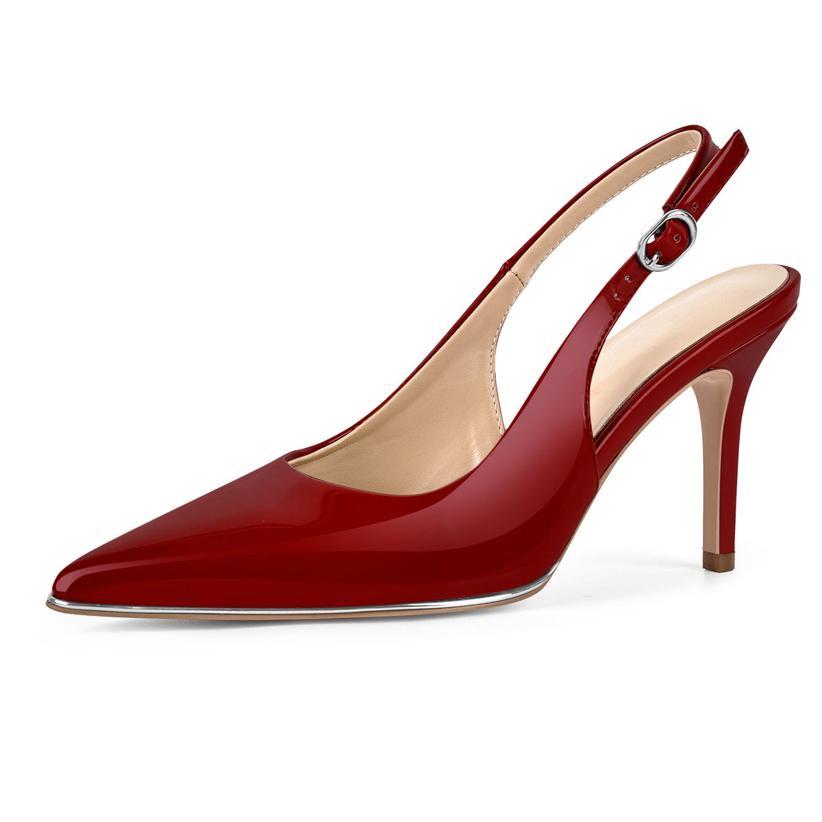 Pointed Toe Patent Leather Slingback Pumps - Onlymaker
