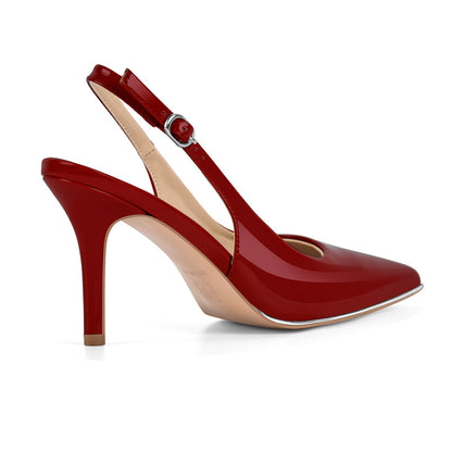 Pointed Toe Patent Leather Slingback Pumps - Onlymaker