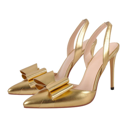 Bow Pointed Toe Slingback Stiletto Pumps - Onlymaker