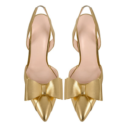 Bow Pointed Toe Slingback Stiletto Pumps - Onlymaker