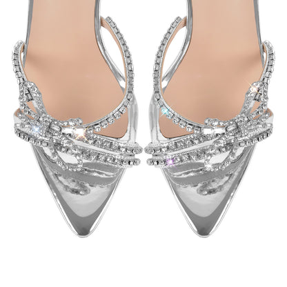 Rhinestone Bow Patent Leather Sandals - Onlymaker