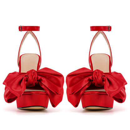 Bow Platform Ankle Strap Chunky Heel Sandals - Onlymaker