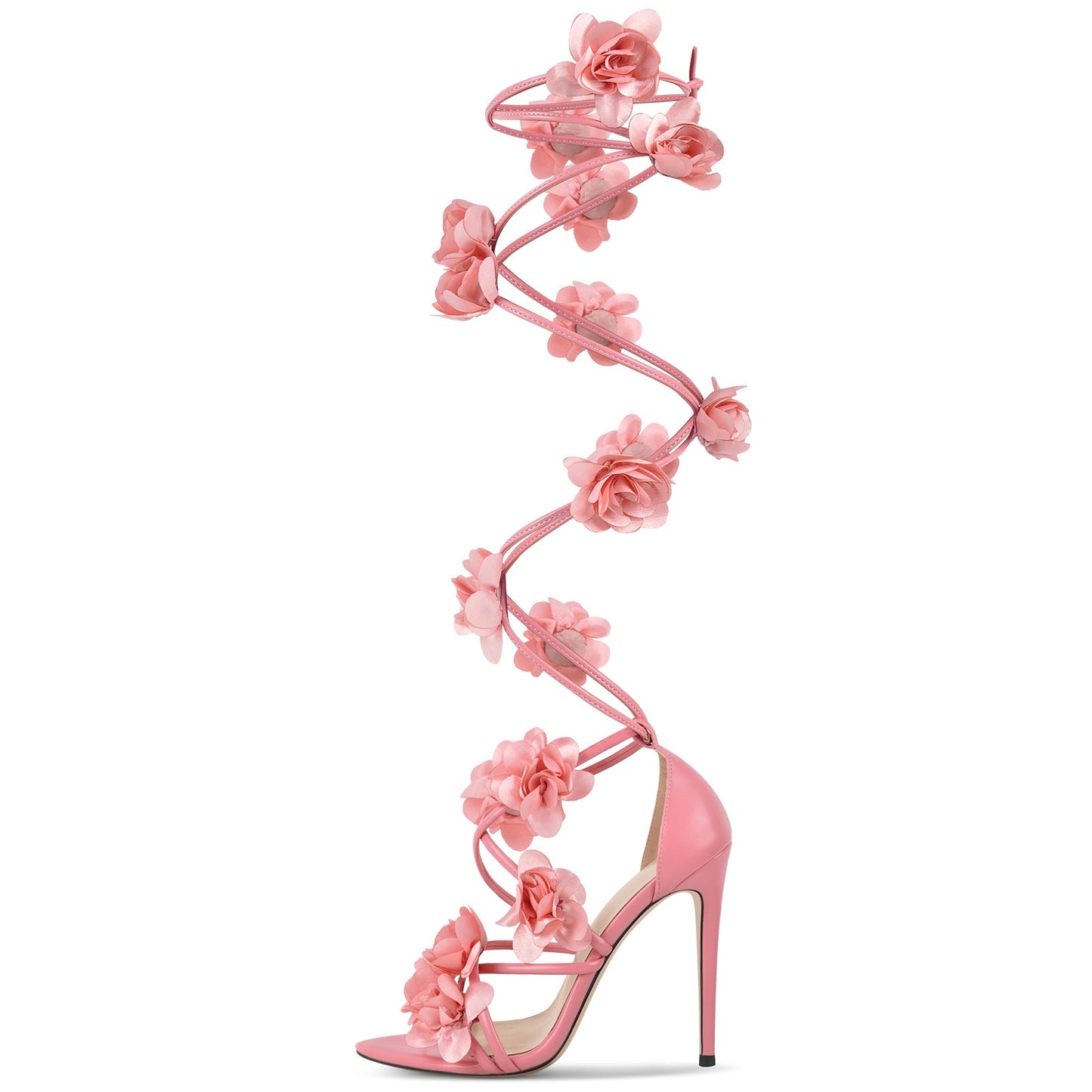 Pointed Toe Flower Strappy Lace-up Sandals - Onlymaker