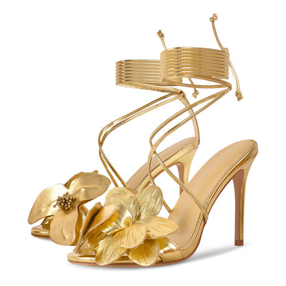 Round Toe Flower Cross Lace-up Sandals - Onlymaker