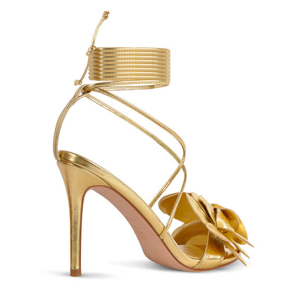 Round Toe Flower Cross Lace-up Sandals - Onlymaker