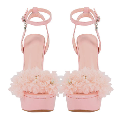 Platform Flower Rhinestone Ankle Strap Sandals - Onlymaker