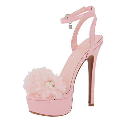Platform Flower Rhinestone Ankle Strap Sandals - Onlymaker