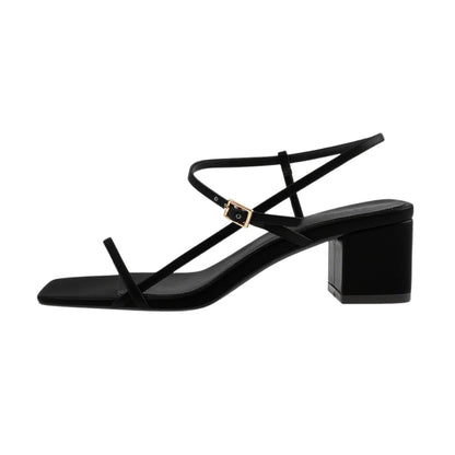 Buckle Strap Square Toe Chunky Heel Sandals - Onlymaker
