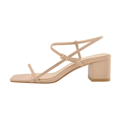 Buckle Strap Square Toe Chunky Heel Sandals - Onlymaker