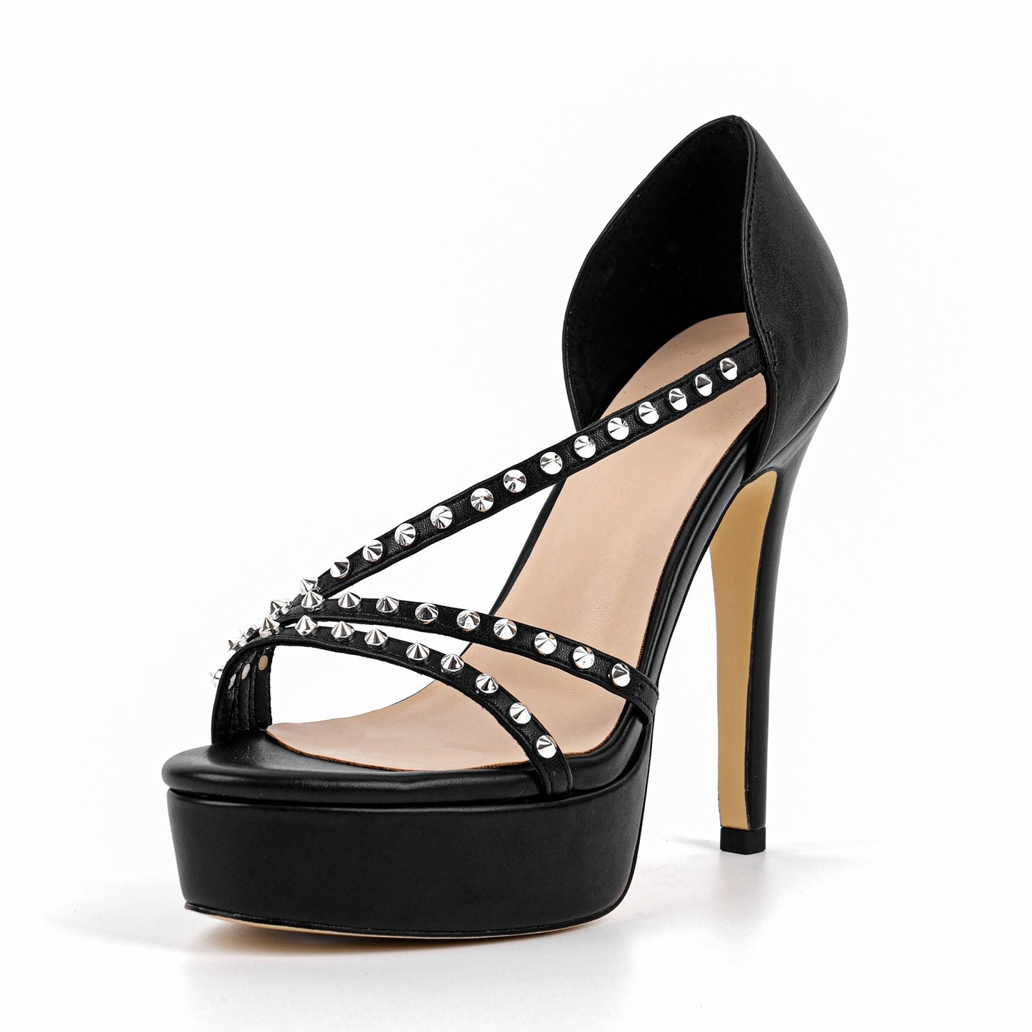 Round Toe Platform Rivet Slip On Sandals - Onlymaker