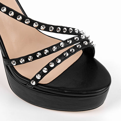 Round Toe Platform Rivet Slip On Sandals - Onlymaker