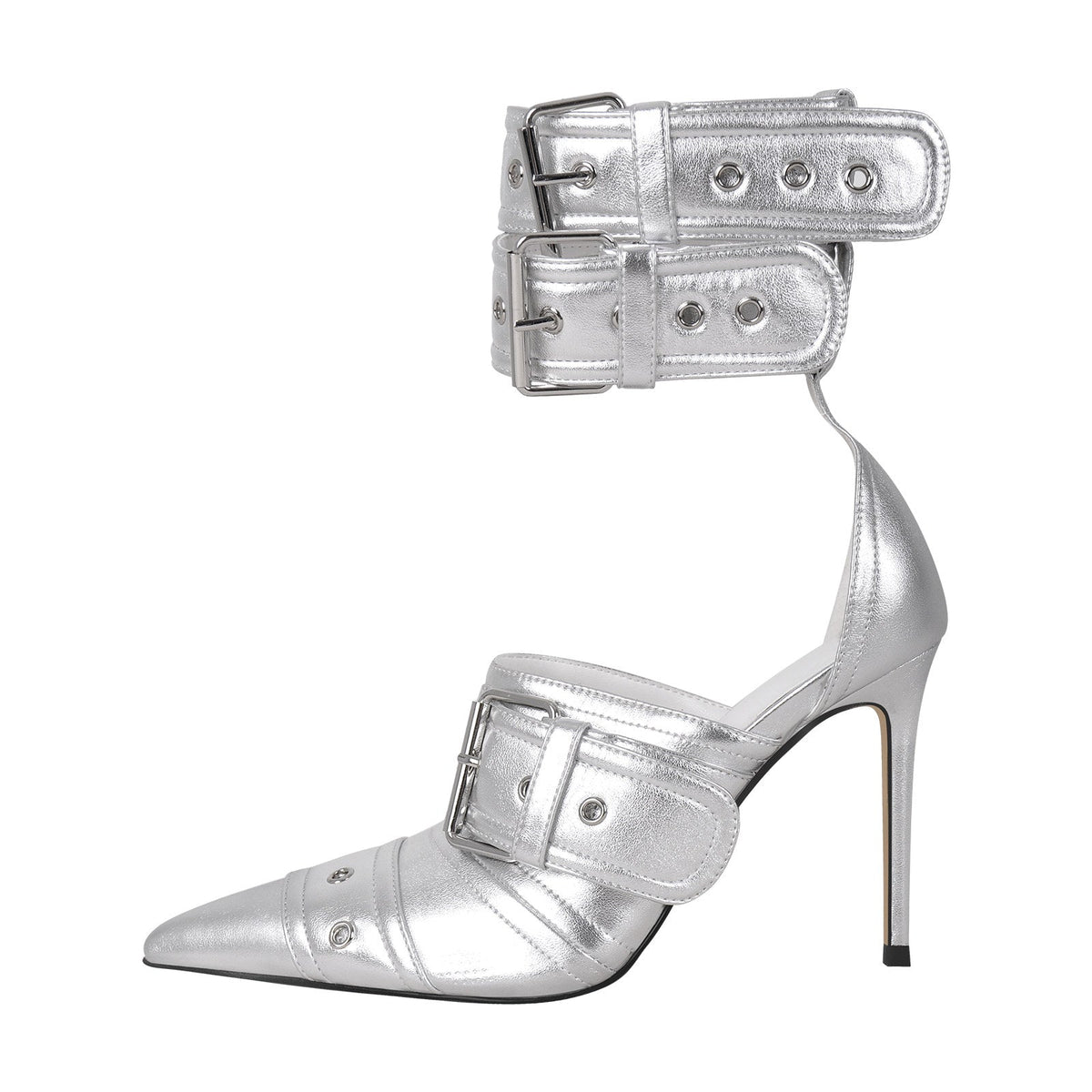 Double Buckle Strap Pointed Toe Stiletto Pumps - Onlymaker