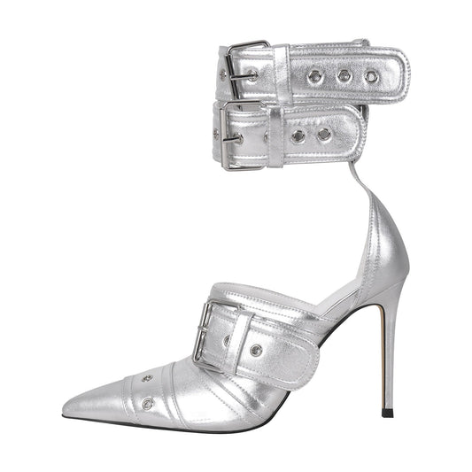 Double Buckle Strap Pointed Toe Stiletto Pumps - Onlymaker