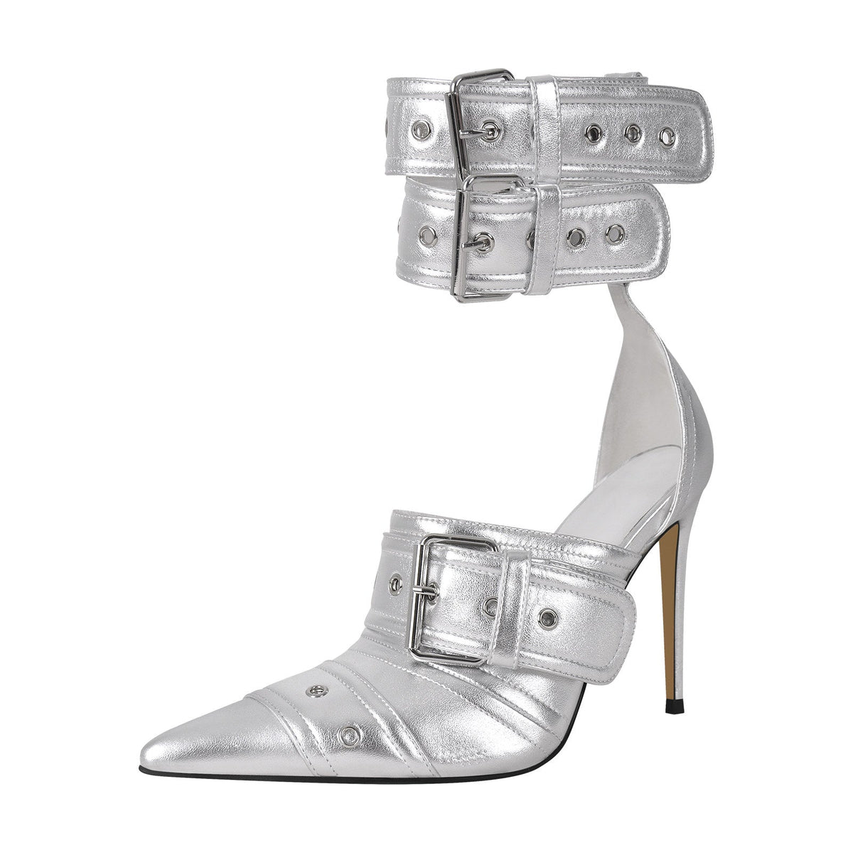 Double Buckle Strap Pointed Toe Stiletto Pumps - Onlymaker