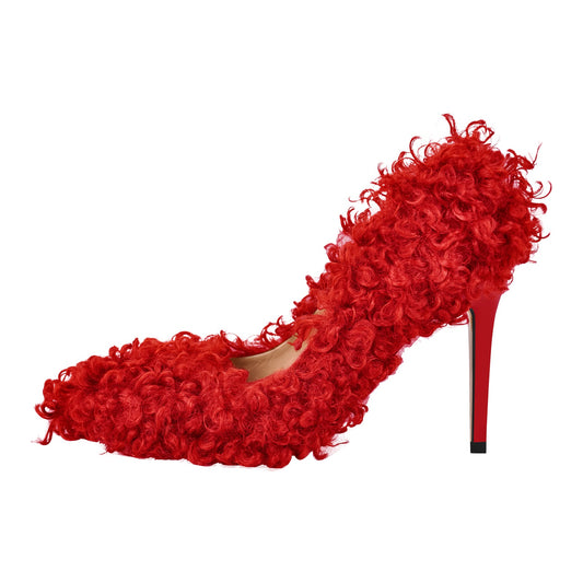 Fluffy Pointed Toe Stiletto High Heel Pumps - Onlymaker