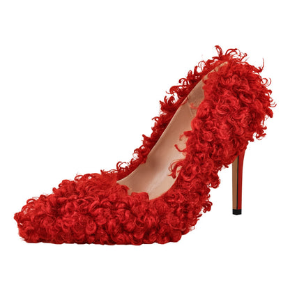 Fluffy Pointed Toe Stiletto High Heel Pumps - Onlymaker