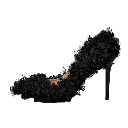 Fluffy Pointed Toe Stiletto High Heel Pumps - Onlymaker