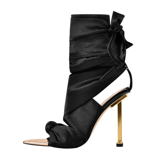 Pointy Open Toe High Heel Lace up Sandals - Onlymaker