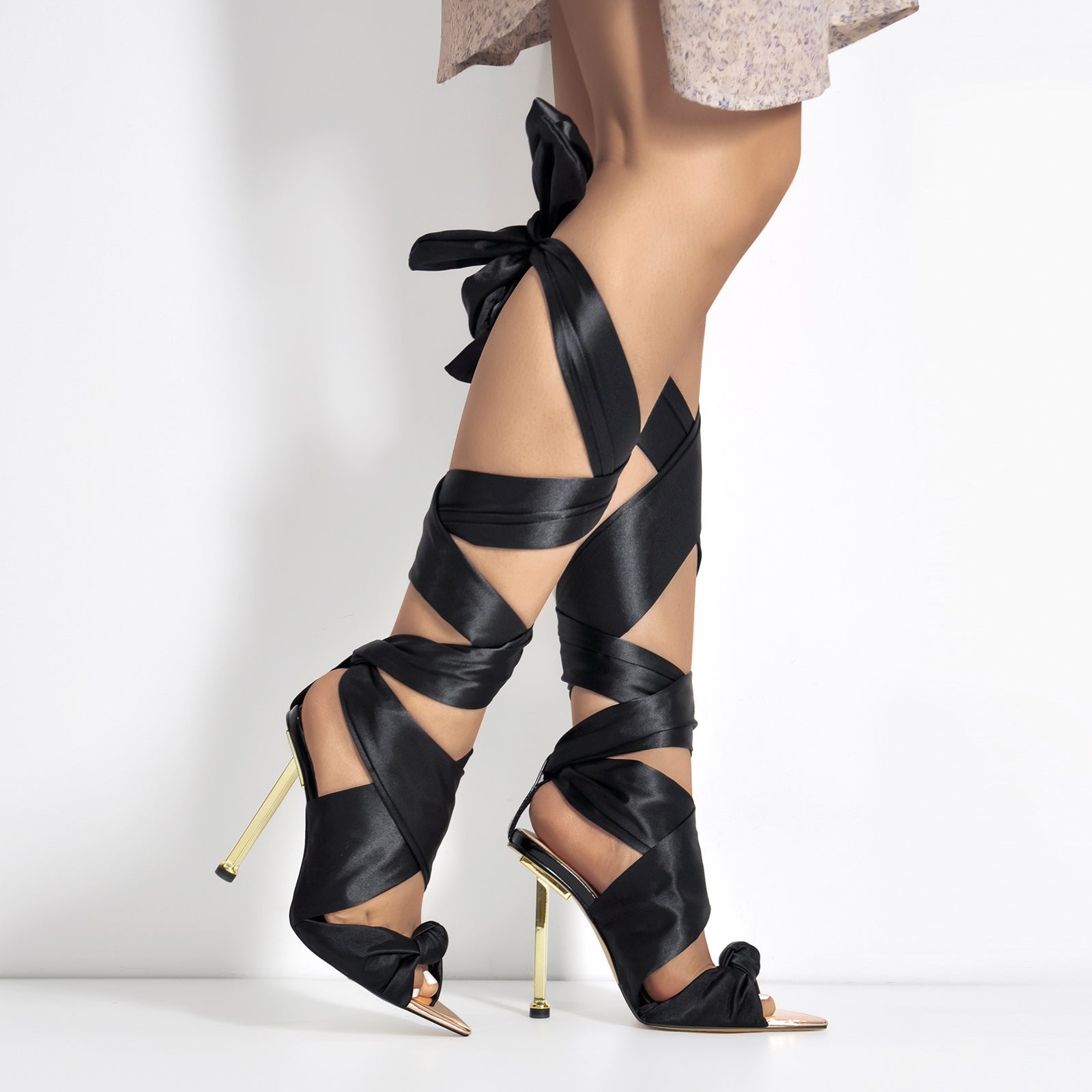 Pointy Open Toe High Heel Lace up Sandals - Onlymaker