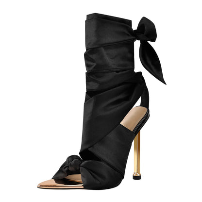 Pointy Open Toe High Heel Lace up Sandals - Onlymaker