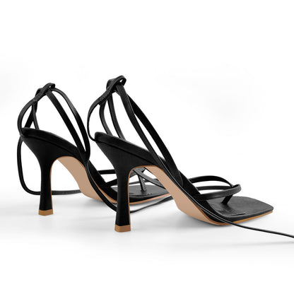 Flip Flop Thong Square Toe Lace Up Sandals - Onlymaker