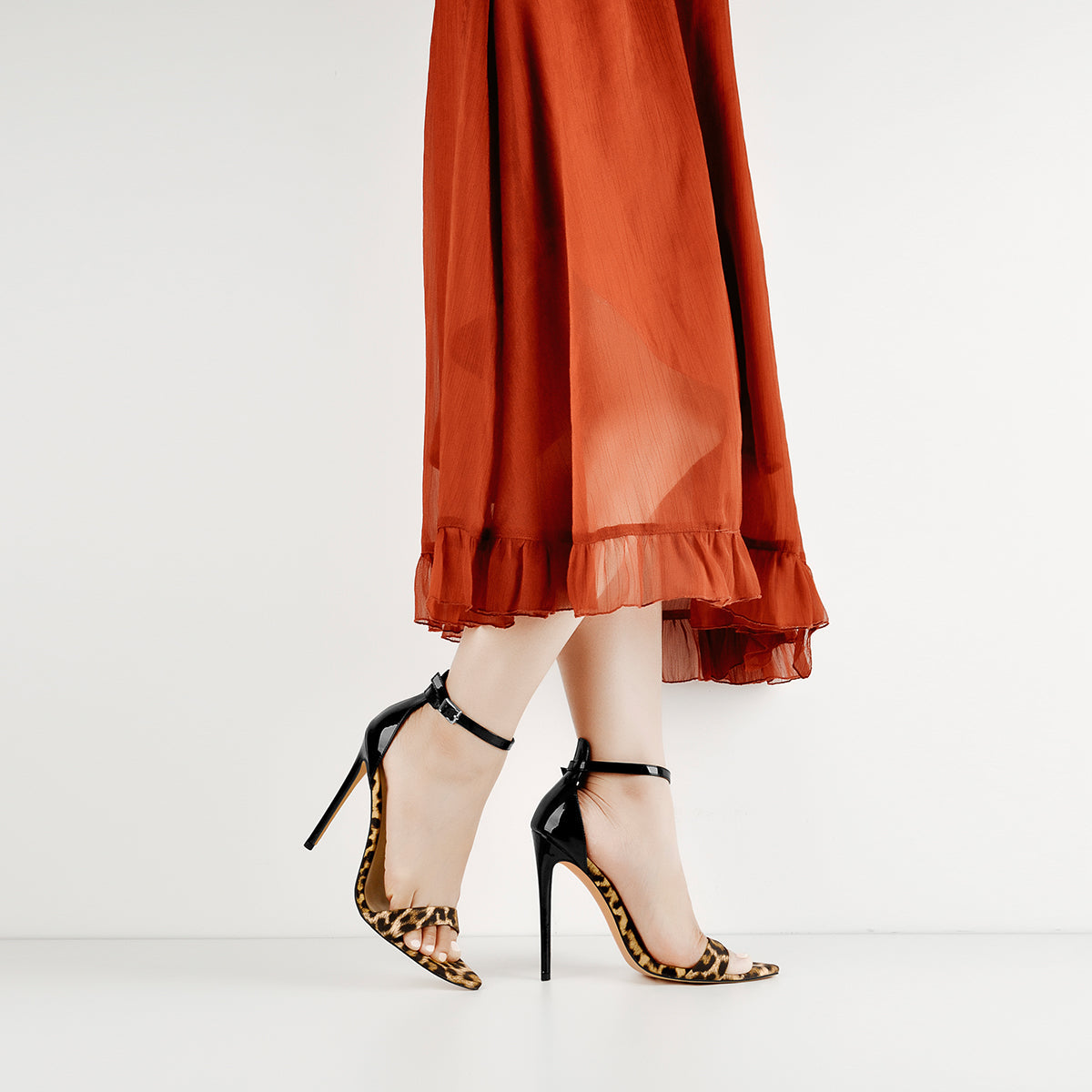 Pointy Open Toe Leopard Ankle Sandals - Onlymaker