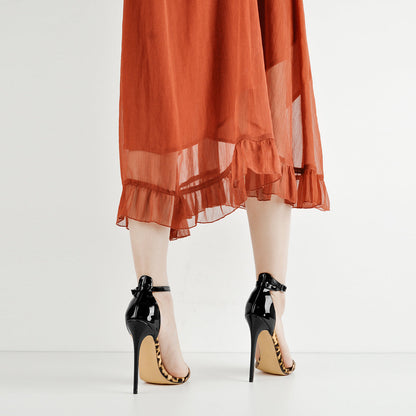 Pointy Open Toe Leopard Ankle Sandals - Onlymaker
