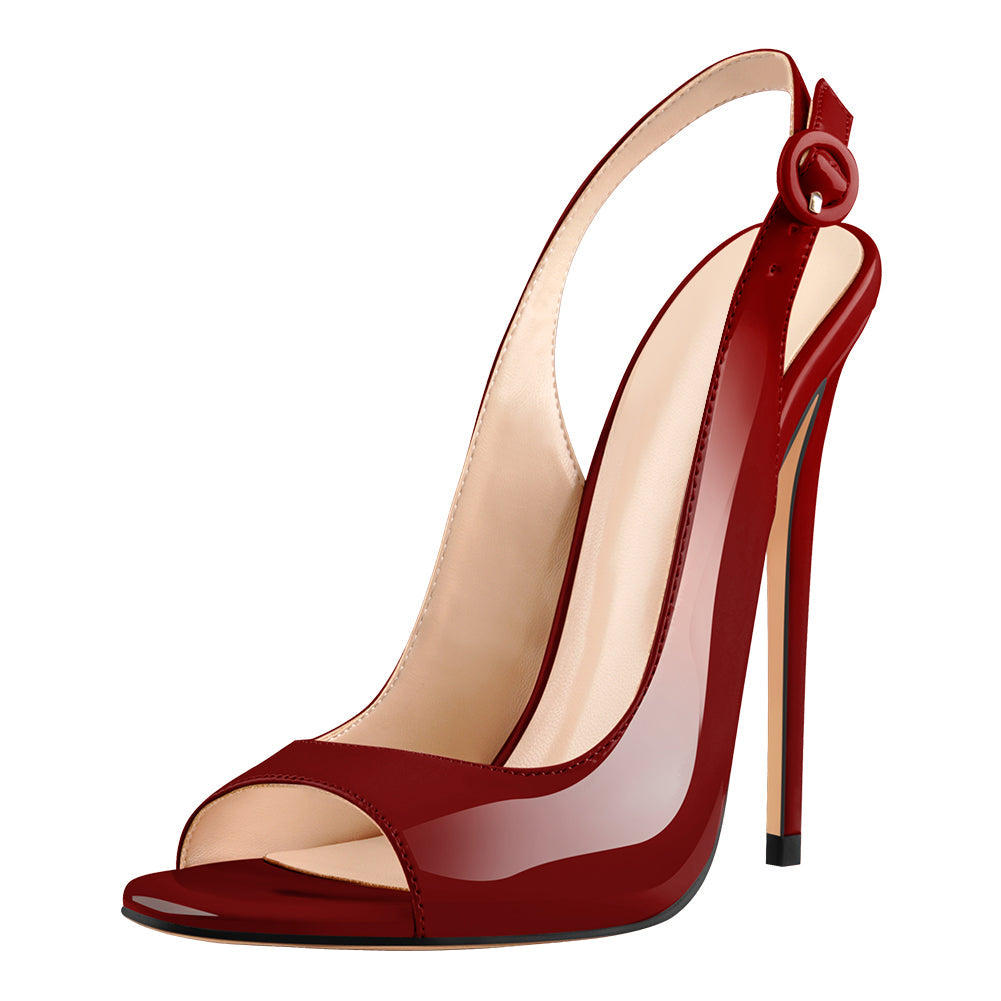Burgundy Gradient Open Toe High Heels Slingback Sandals - Onlymaker