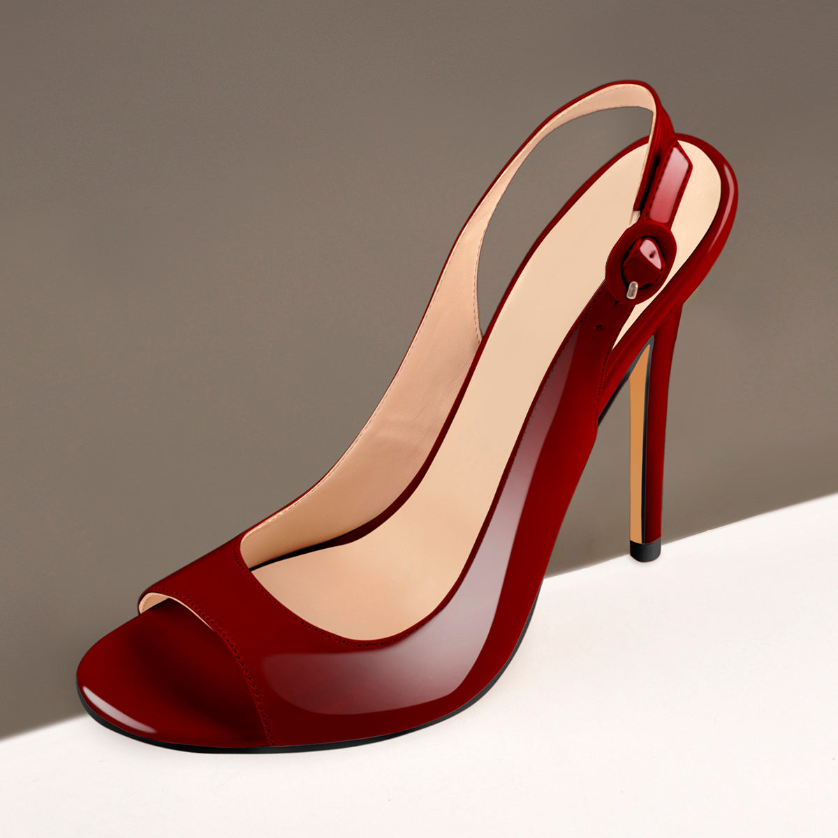 Burgundy Gradient Open Toe High Heels Slingback Sandals - Onlymaker