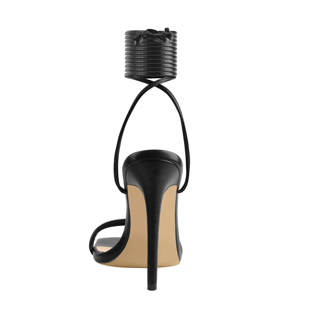 Black Square Toe Stilettos High Heel Sandals - Onlymaker