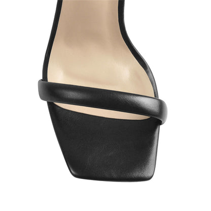 Black Square Toe Stilettos High Heel Sandals - Onlymaker