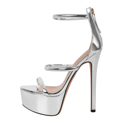 Open Toe Stiletto Ankle Straps Platform Sandals - Onlymaker