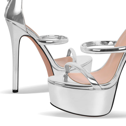Open Toe Stiletto Ankle Straps Platform Sandals - Onlymaker