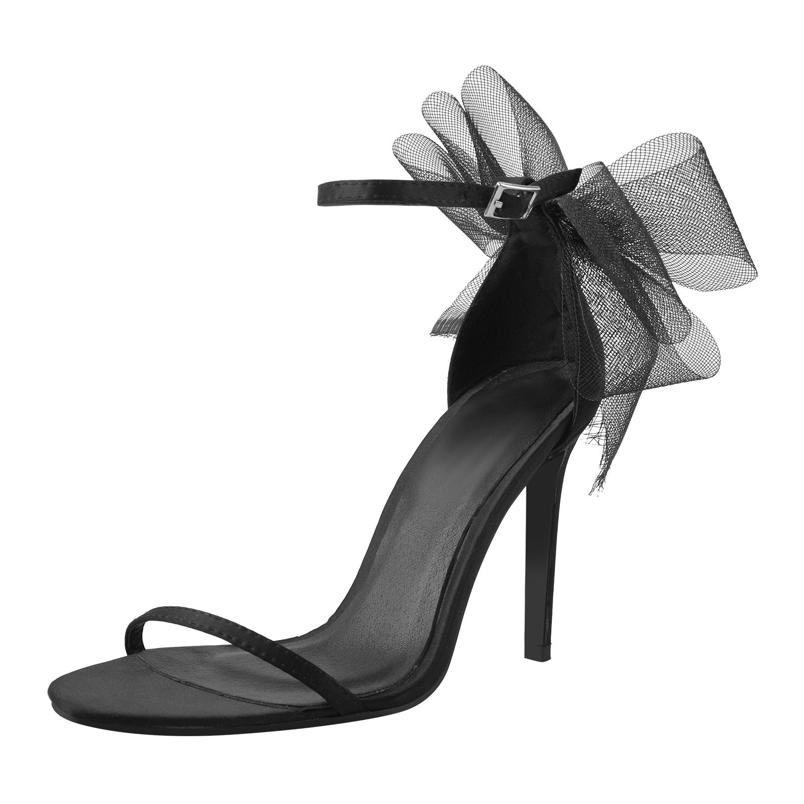 Single Band Ankle Strap Mesh Bow Stiletto Sandals - Onlymaker