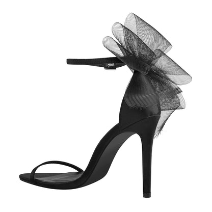 Single Band Ankle Strap Mesh Bow Stiletto Sandals - Onlymaker