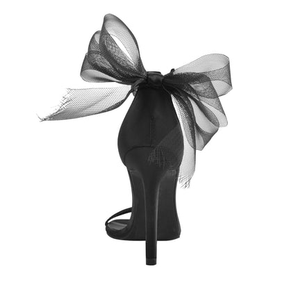 Single Band Ankle Strap Mesh Bow Stiletto Sandals - Onlymaker