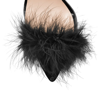 Black Feather High Heel Clear Strap Stilettos Sandals - Onlymaker
