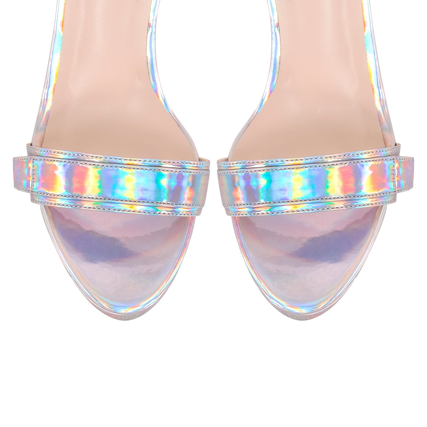Platform Round Open Toe Holographic Ankle Strap Sandals - Onlymaker