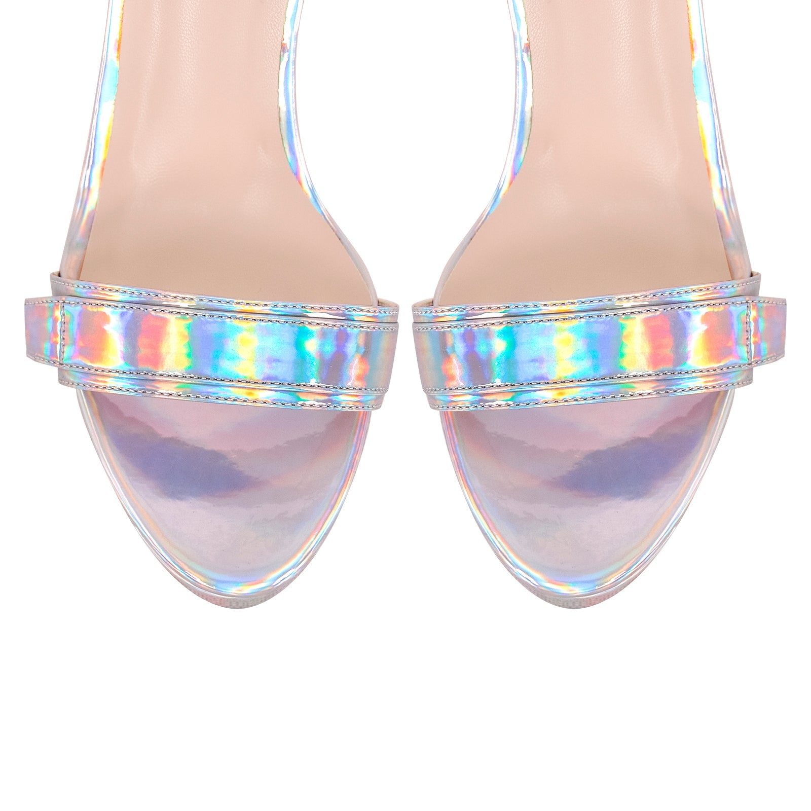 Platform Round Open Toe Holographic Ankle Strap Sandals - Onlymaker
