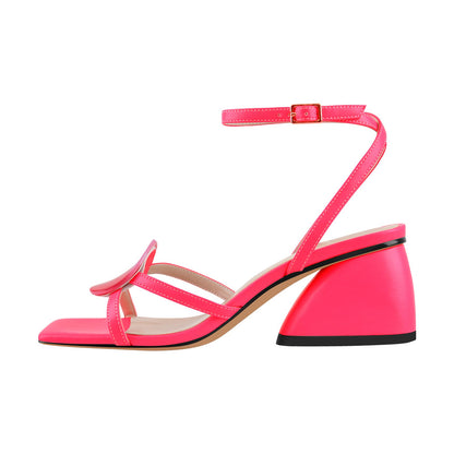 Square Toe Ankle Strap Chunky Low Heel Sandals - Onlymaker