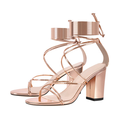 Open Toe Lace-up Chunky Sandals - Onlymaker