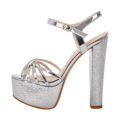 Buckle Strap Platform Chunky High Heels Sandals - Onlymaker