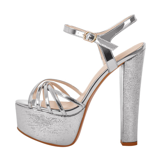 Buckle Strap Platform Chunky High Heels Sandals - Onlymaker
