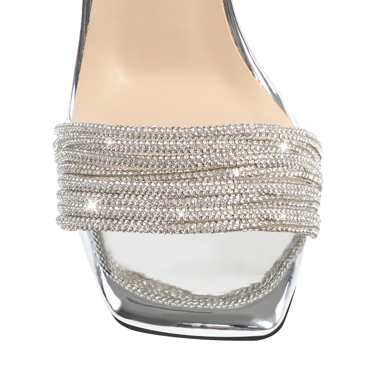 Strap Rhinestone Clear Chunky Heel Lace-up Sandals - Onlymaker