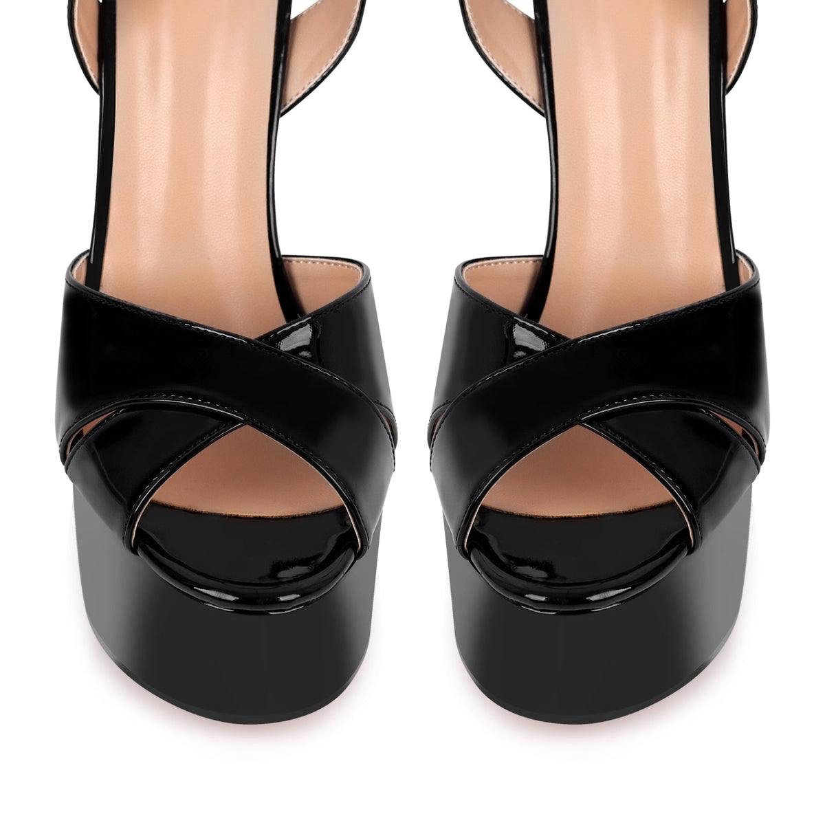 Black Platform Chunky Heel Ankle Strap Sandals - Onlymaker