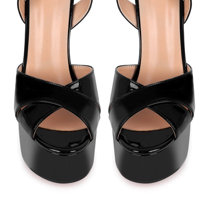 Black Platform Chunky Heel Ankle Strap Sandals - Onlymaker
