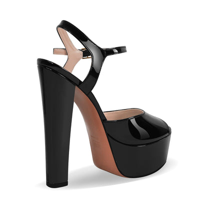 Peep Toe Platform Buckle Strap Chunky Heel Sandals - Onlymaker