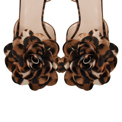 Leopard Platform Flower Ankle Strap Sandals - Onlymaker