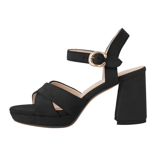 Suede Round Toe Platform Buckle Strap Sandals - Onlymaker
